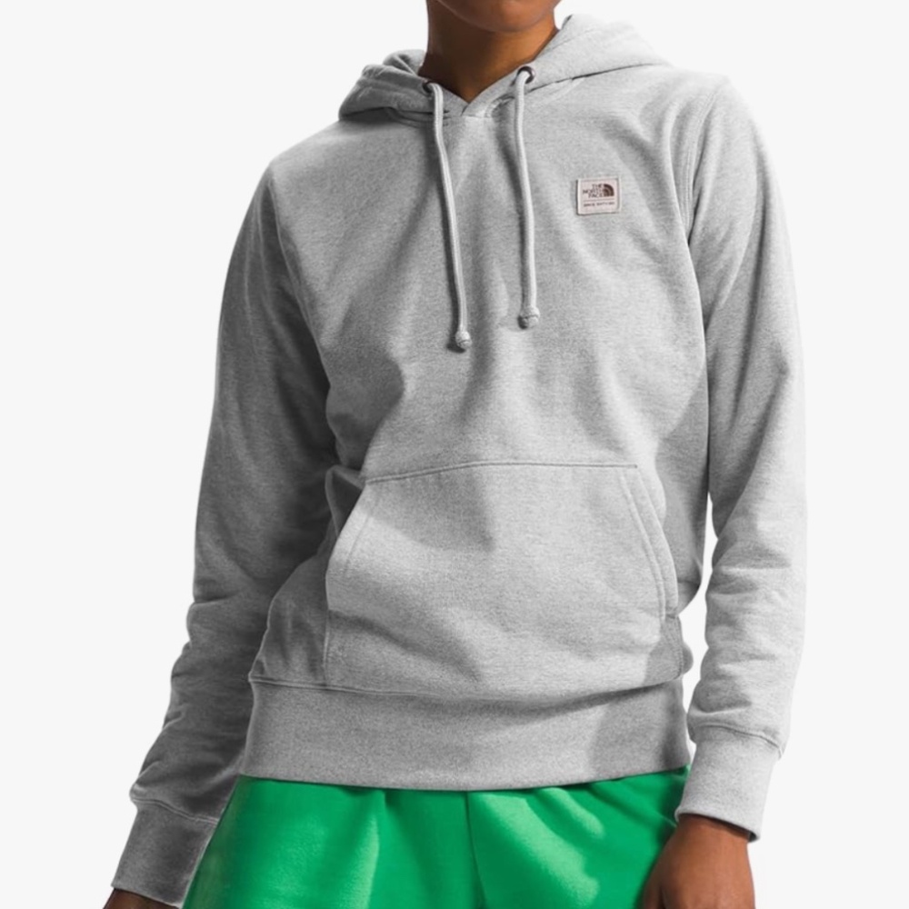 THE NORTH FACE W Heritage Patch Pullover Hoodie, TNF Light Grey Heather Lrg NWT